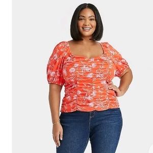 Women's Puff Sleeve Blouse - Ava & Viv Orange